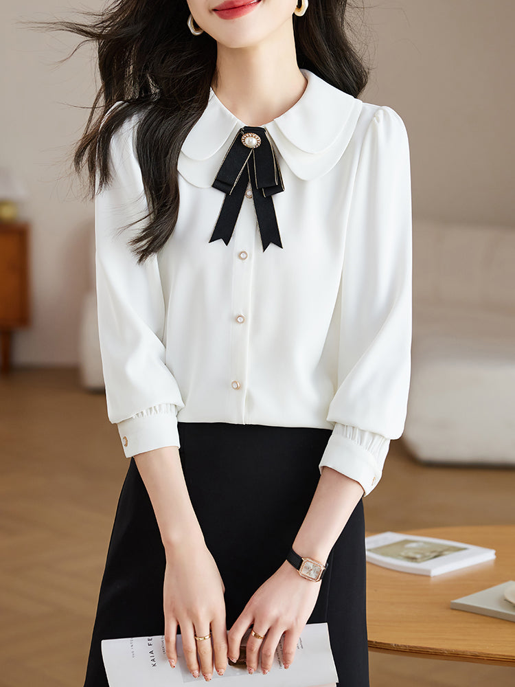 Pearl Elegance Double Collar Blouse