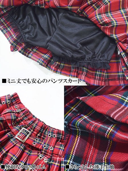 Pleated Pants-Skirt Red Tartan ACDC RAG