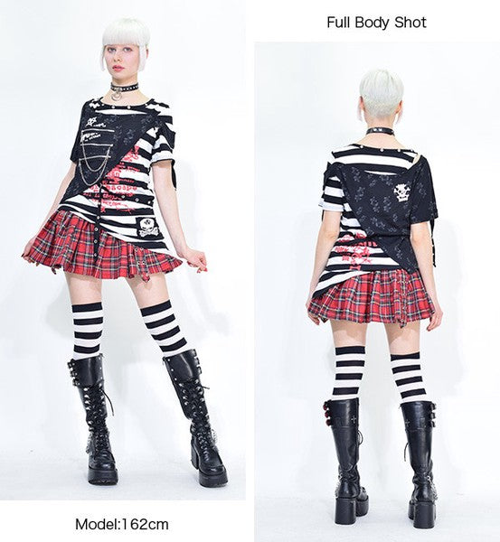 Pleated Pants-Skirt Red Tartan ACDC RAG