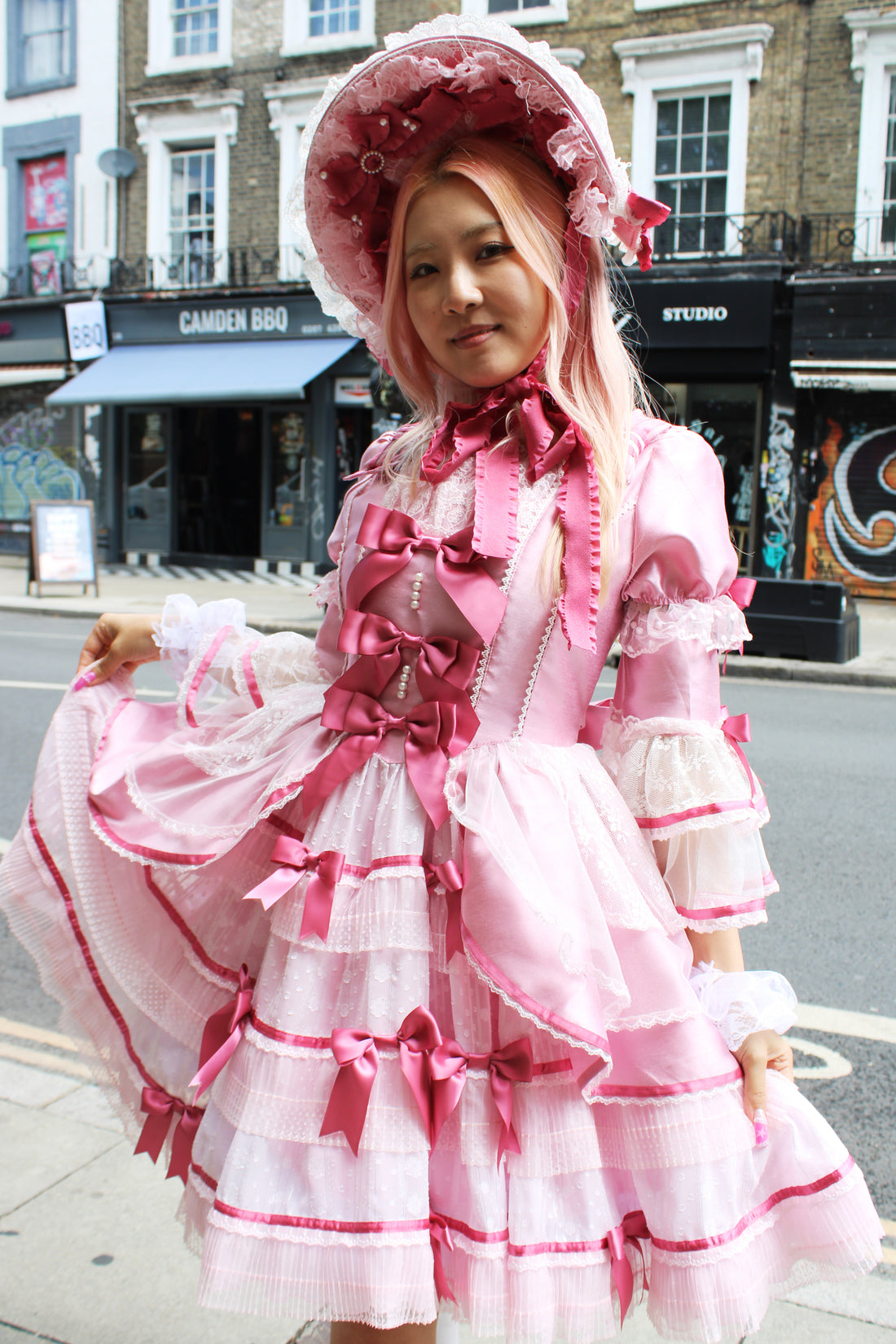 Lolita Dress Doll-Like with Removable Sleeves & Bonnet