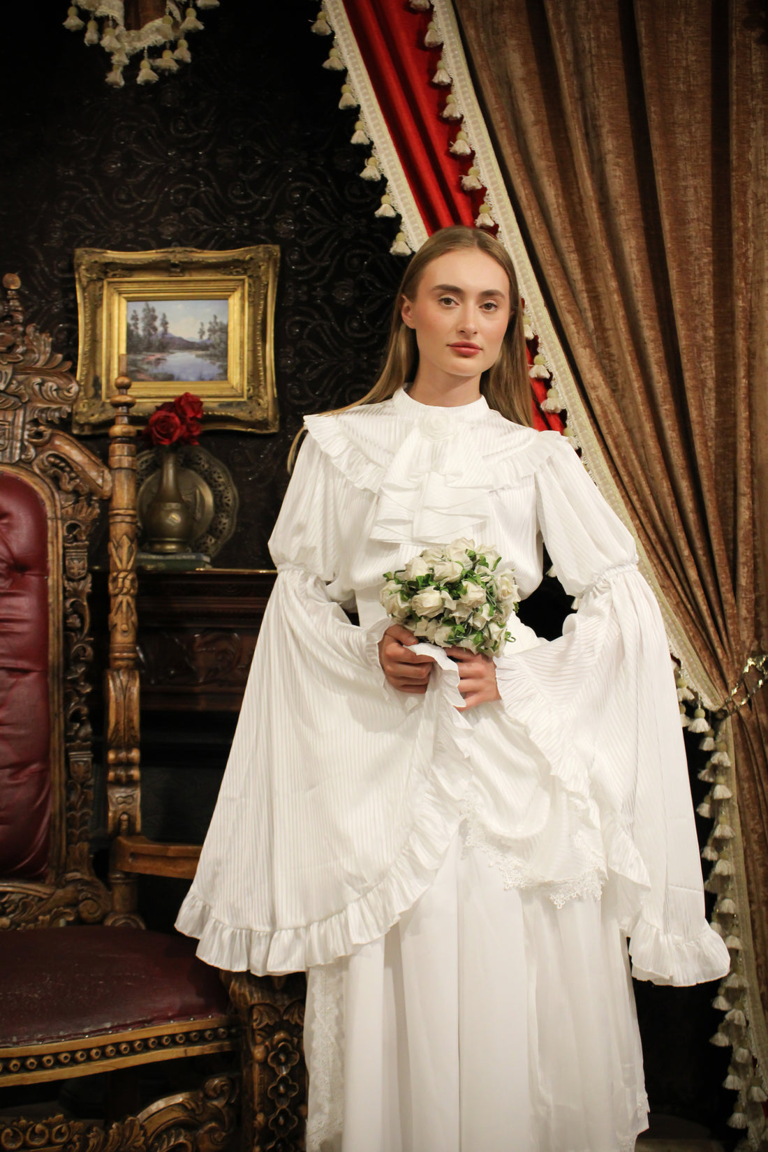 Lolita Dress Draped Gothic with Detachable Jabot & Petticoat with Hoops