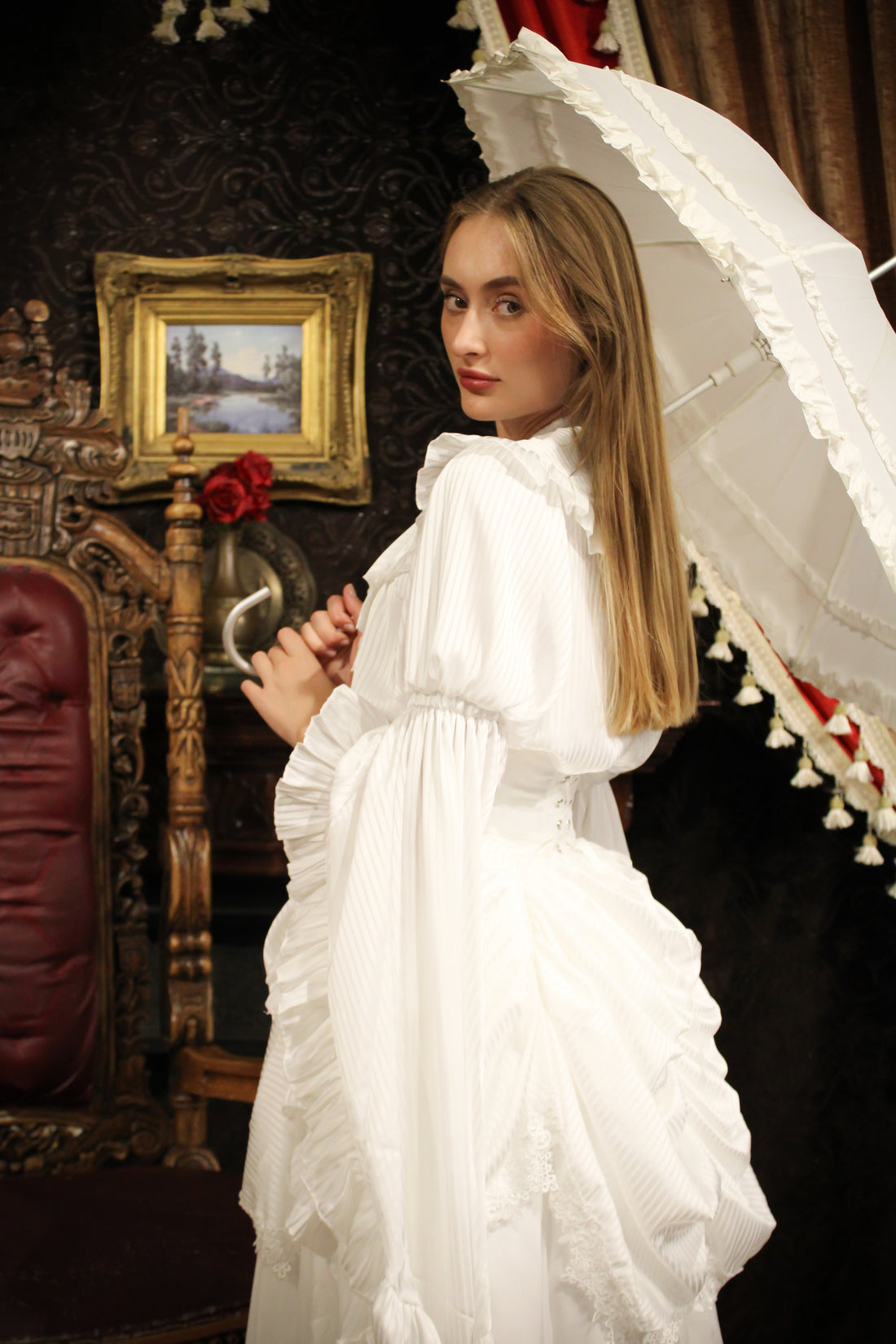 Lolita Dress Draped Gothic with Detachable Jabot & Petticoat with Hoops