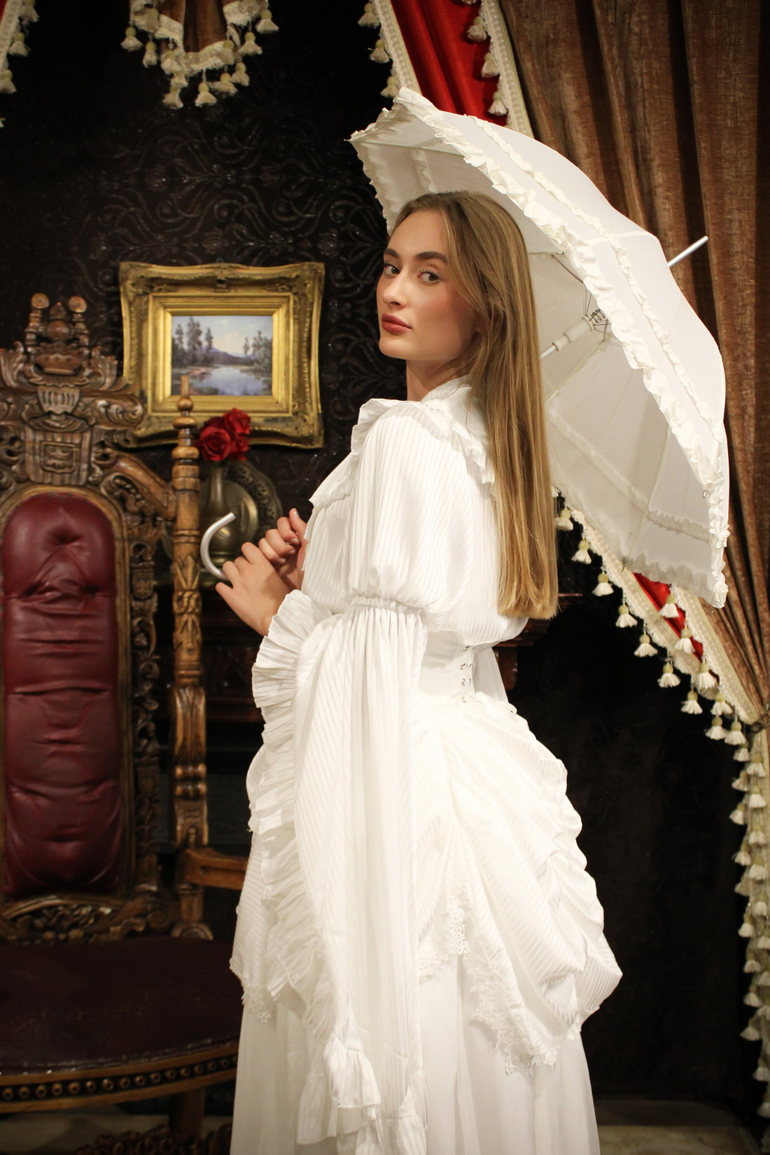 Lolita Dress Draped Gothic with Detachable Jabot & Petticoat with Hoops