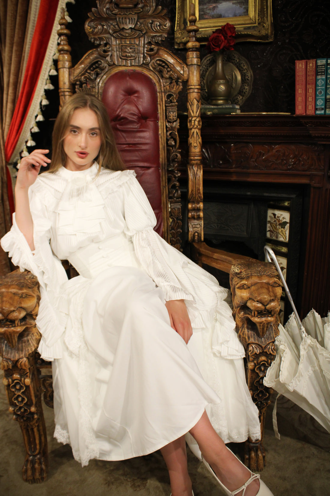 Lolita Dress Draped Gothic with Detachable Jabot & Petticoat with Hoops