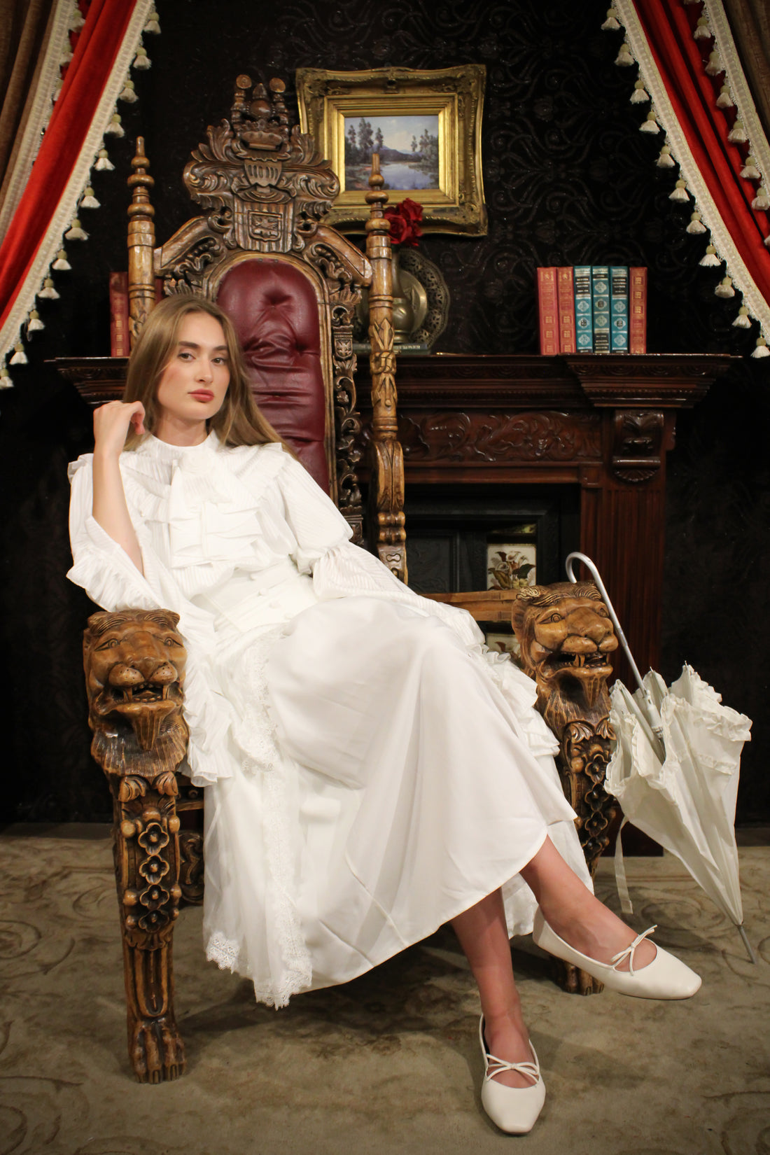 Lolita Dress Draped Gothic with Detachable Jabot & Petticoat with Hoops