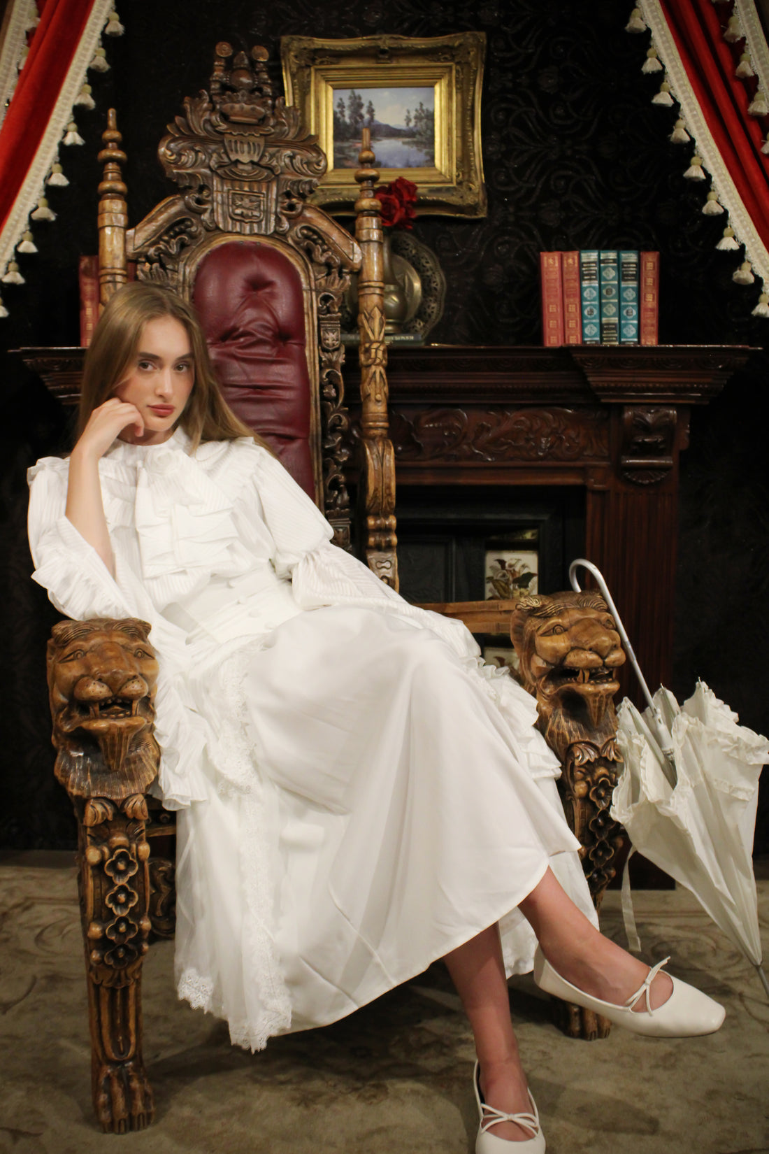 Lolita Dress Draped Gothic with Detachable Jabot & Petticoat with Hoops