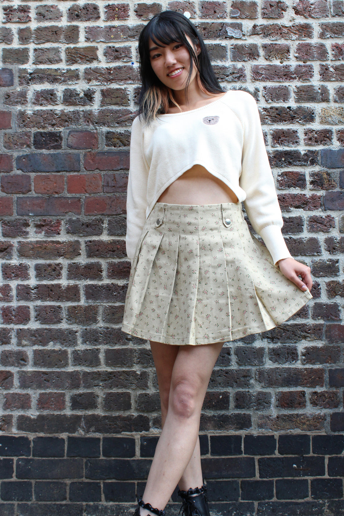 Vintage Rose Pleated Mini Skirt