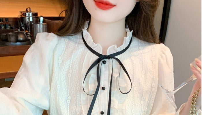 Midnight Ribbon Ruffle Blouse