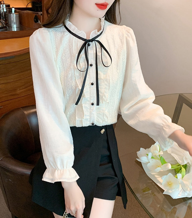 Midnight Ribbon Ruffle Blouse