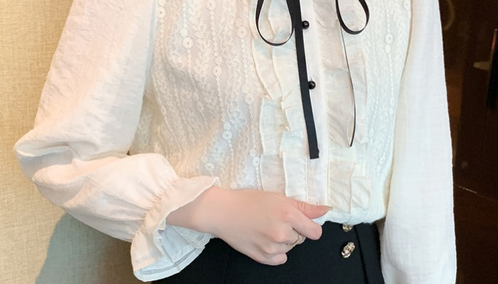 Midnight Ribbon Ruffle Blouse