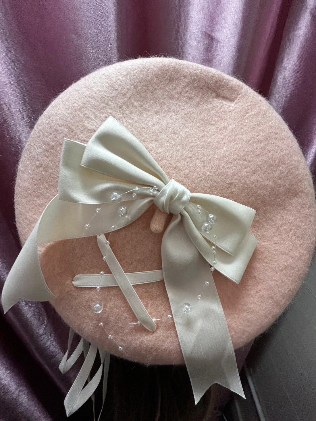 Blush Ribbon Pearl Beret