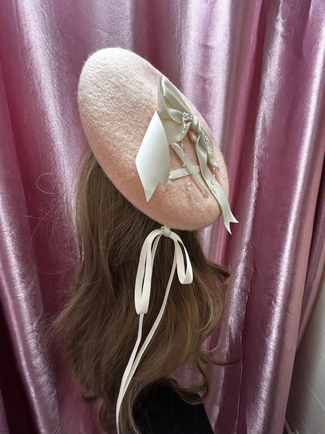 Blush Ribbon Pearl Beret