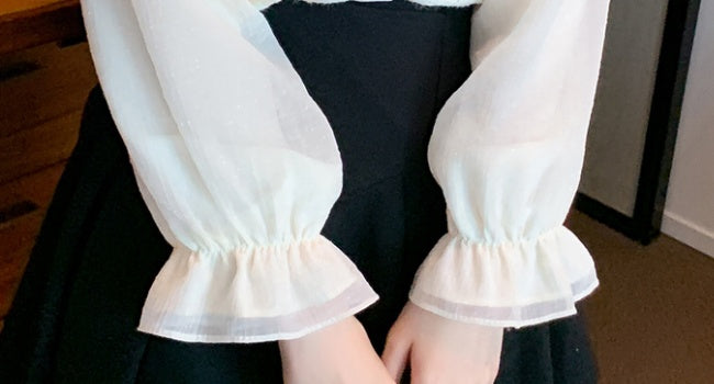 Victorian Ruffle Lace Blouse with Black Bow