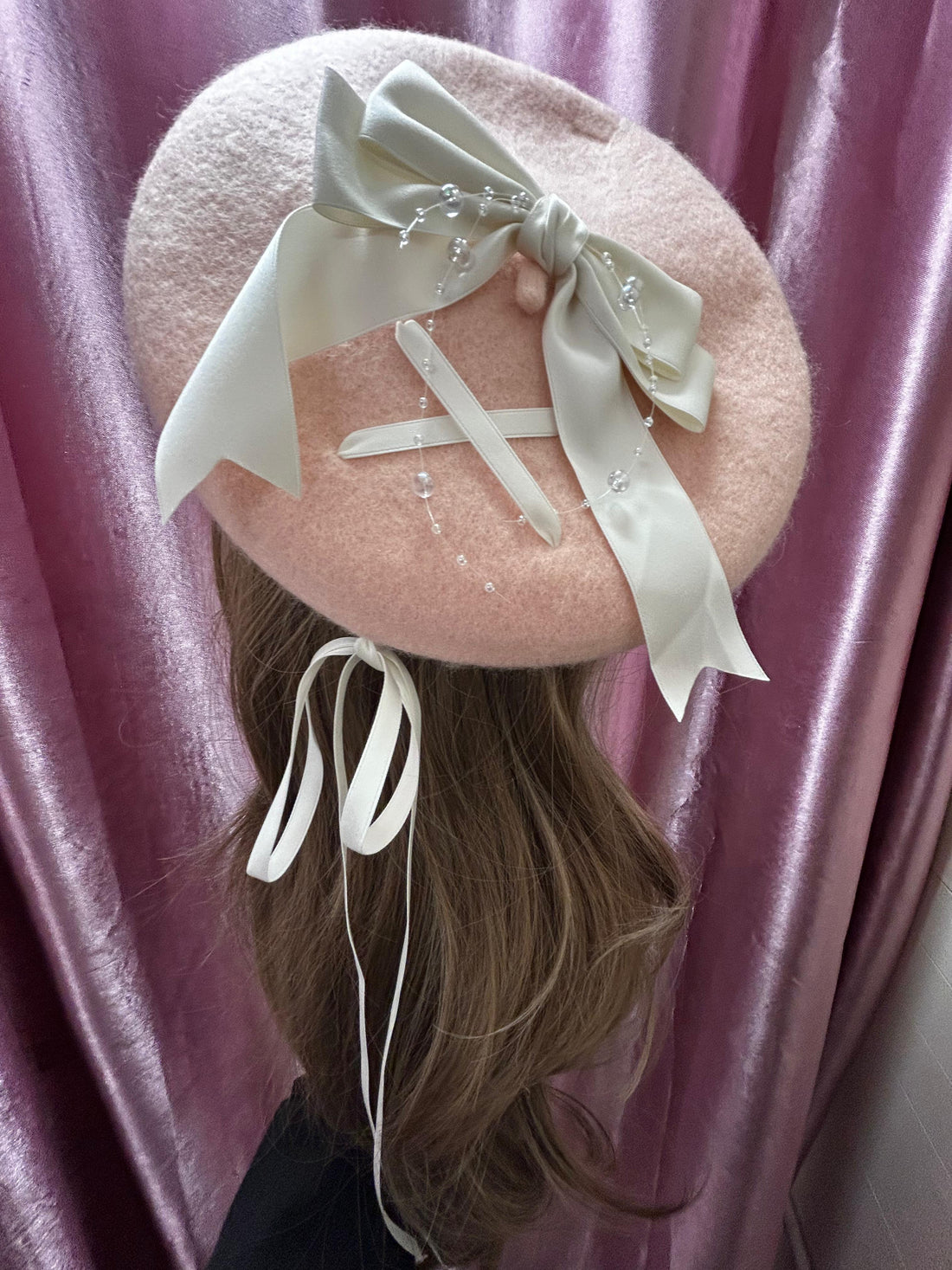 Blush Ribbon Pearl Beret