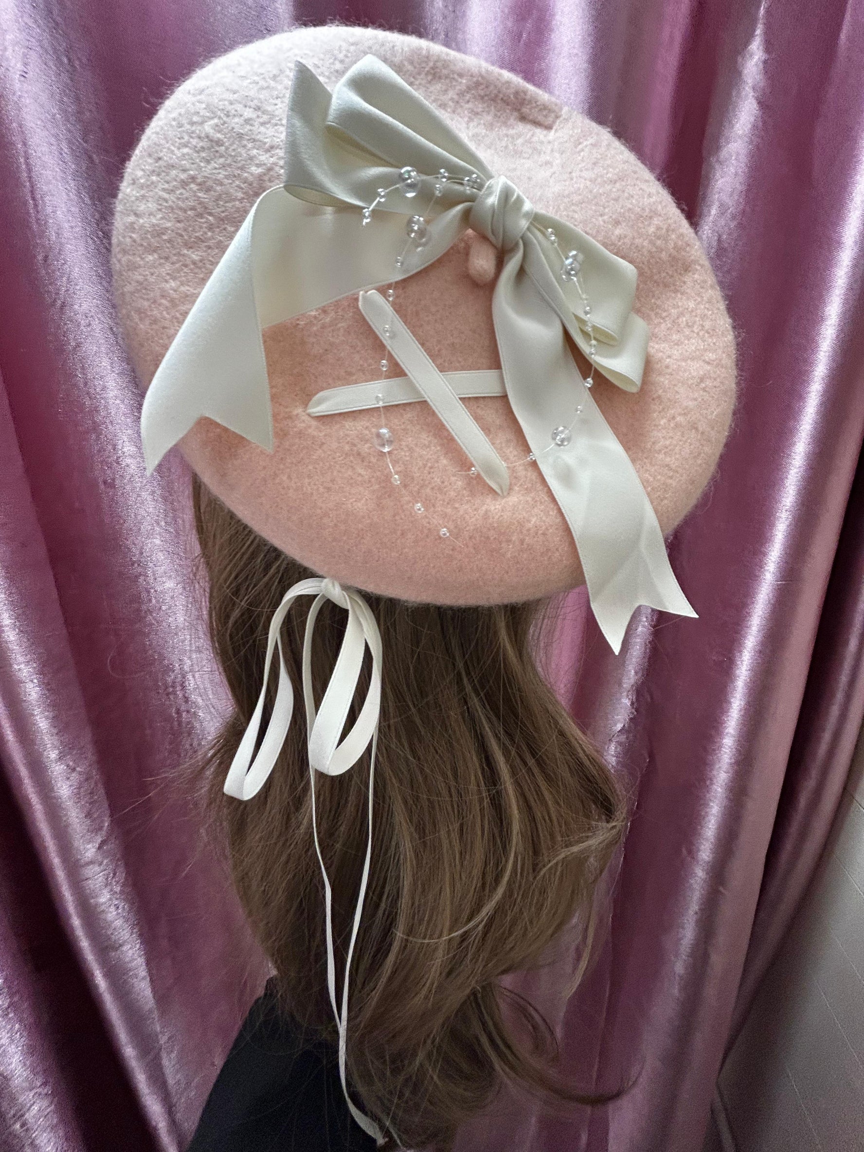 Blush Ribbon Pearl Beret