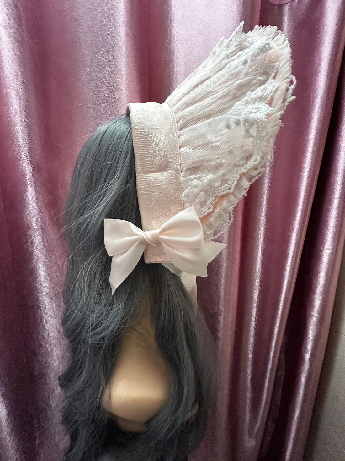 Rosy Cherub Lace Bonnet – Light Pink